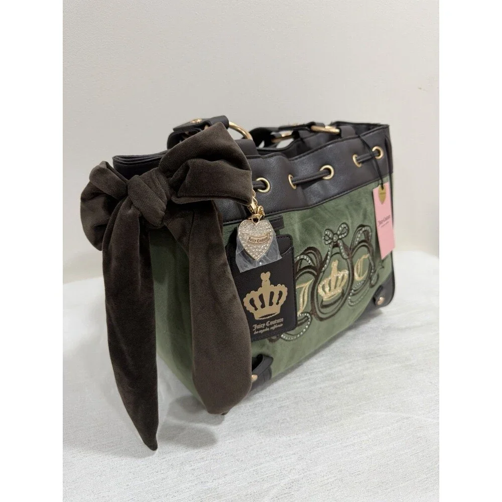 New Juicy Couture Lovers Club Green Brown Daydreamer Tote Shoulder Handbag Charm